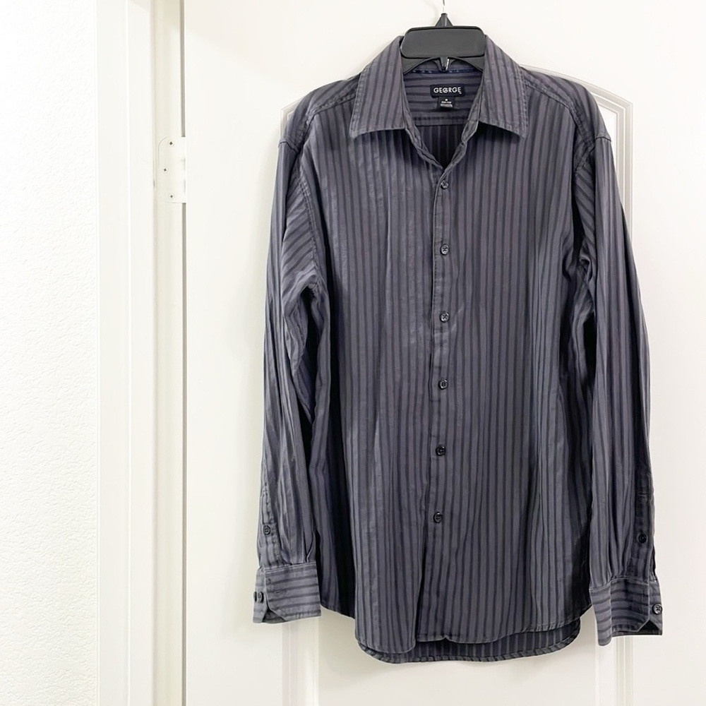 George gray striped long sleeve button down shirt